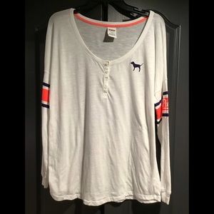 PINK Victoria’s Secret Long Sleeve White Top With Neon Stripe Size S/P